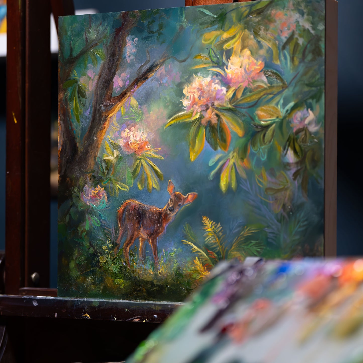 Among the Blooming Light – Original 12x12 inch Oil Painting on Deep Cradled Ampersand Gessobord