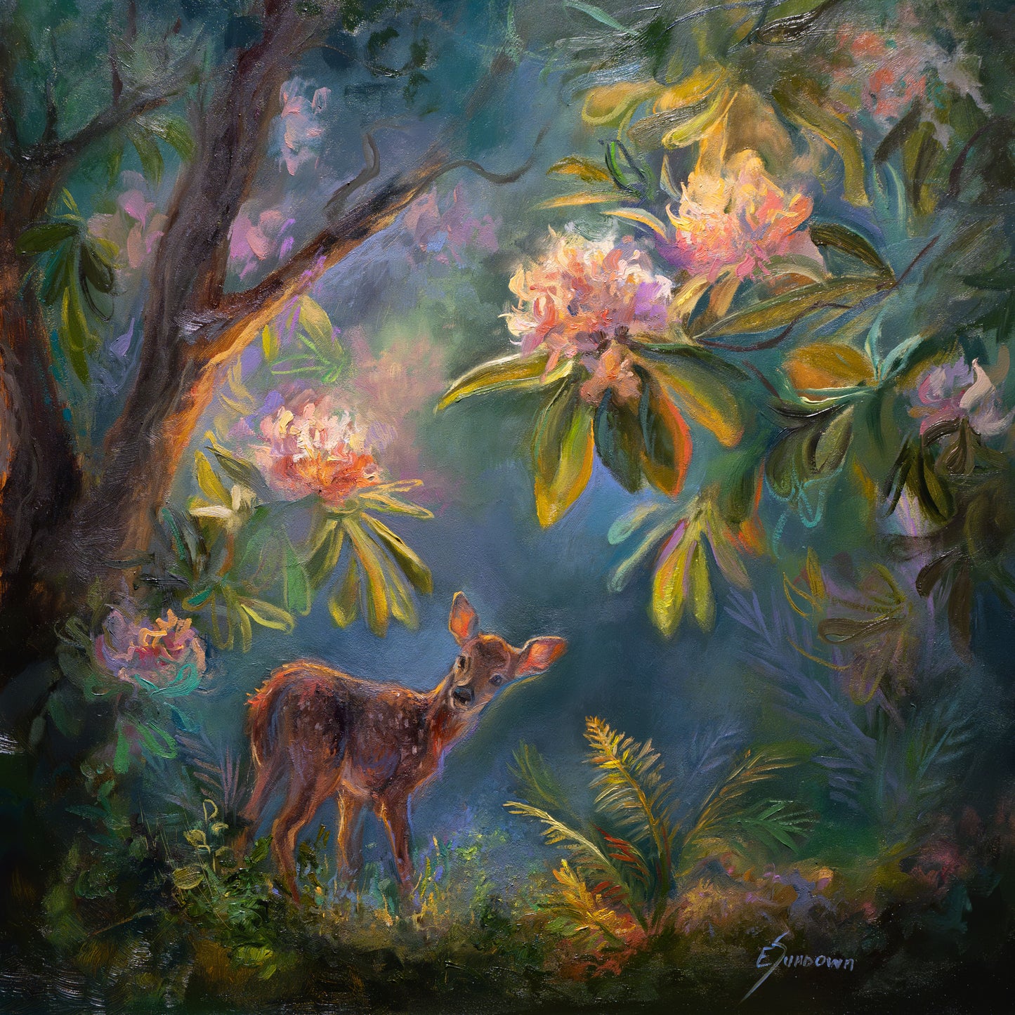 Among the Blooming Light – Original 12x12 inch Oil Painting on Deep Cradled Ampersand Gessobord