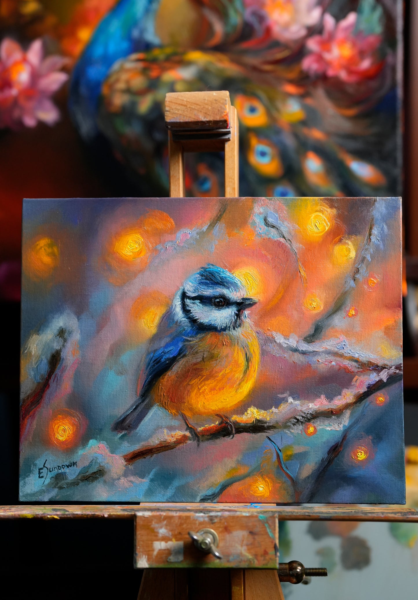Blue Tit Original Oil Painting
