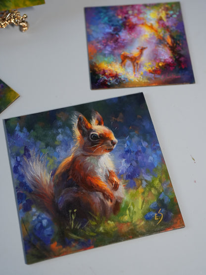 Squirrel in Bluebells – Original Oil Painting