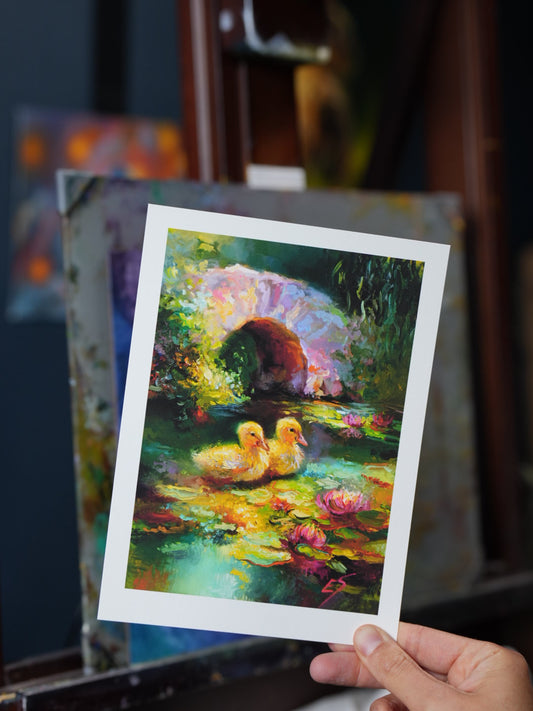 Ducklings in the Pond – Museum-Quality Print 5×7 in
