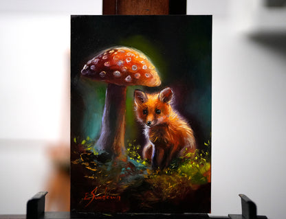 Enchanted Fox Original Oil painting coated with epoxy resin