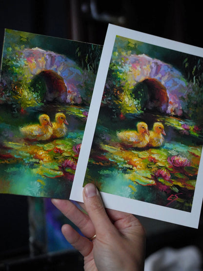 Ducklings in the Pond – Museum-Quality Print 5×7 in