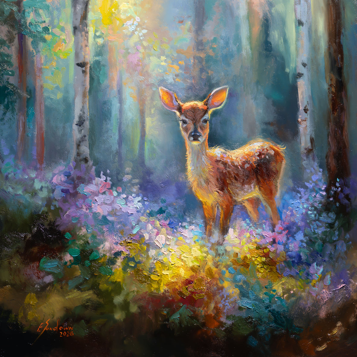 Between the Birches – Original Oil Painting