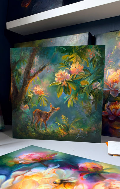 Among the Blooming Light – Original 12x12 inch Oil Painting on Deep Cradled Ampersand Gessobord