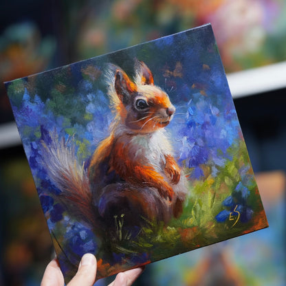 Squirrel in Bluebells – Original Oil Painting