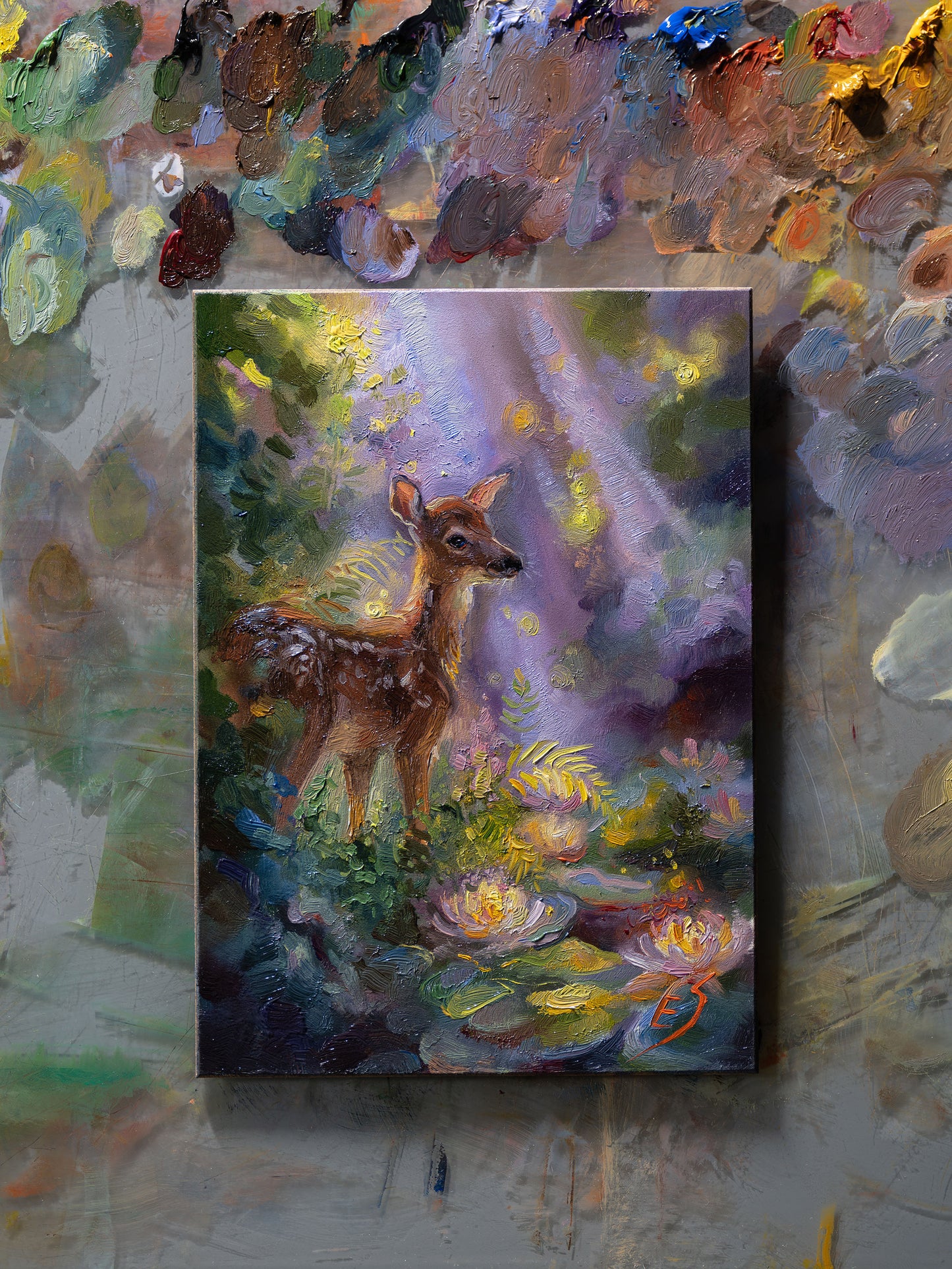 Where the Water Lilies Glow II — Original 5x7 inch Oil Painting by Eve Sundown
