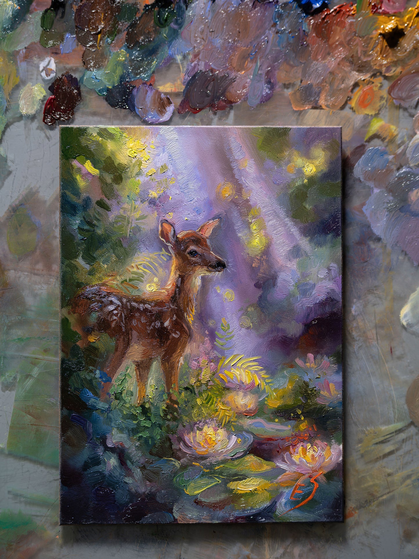 Where the Water Lilies Glow II — Original 5x7 inch Oil Painting by Eve Sundown