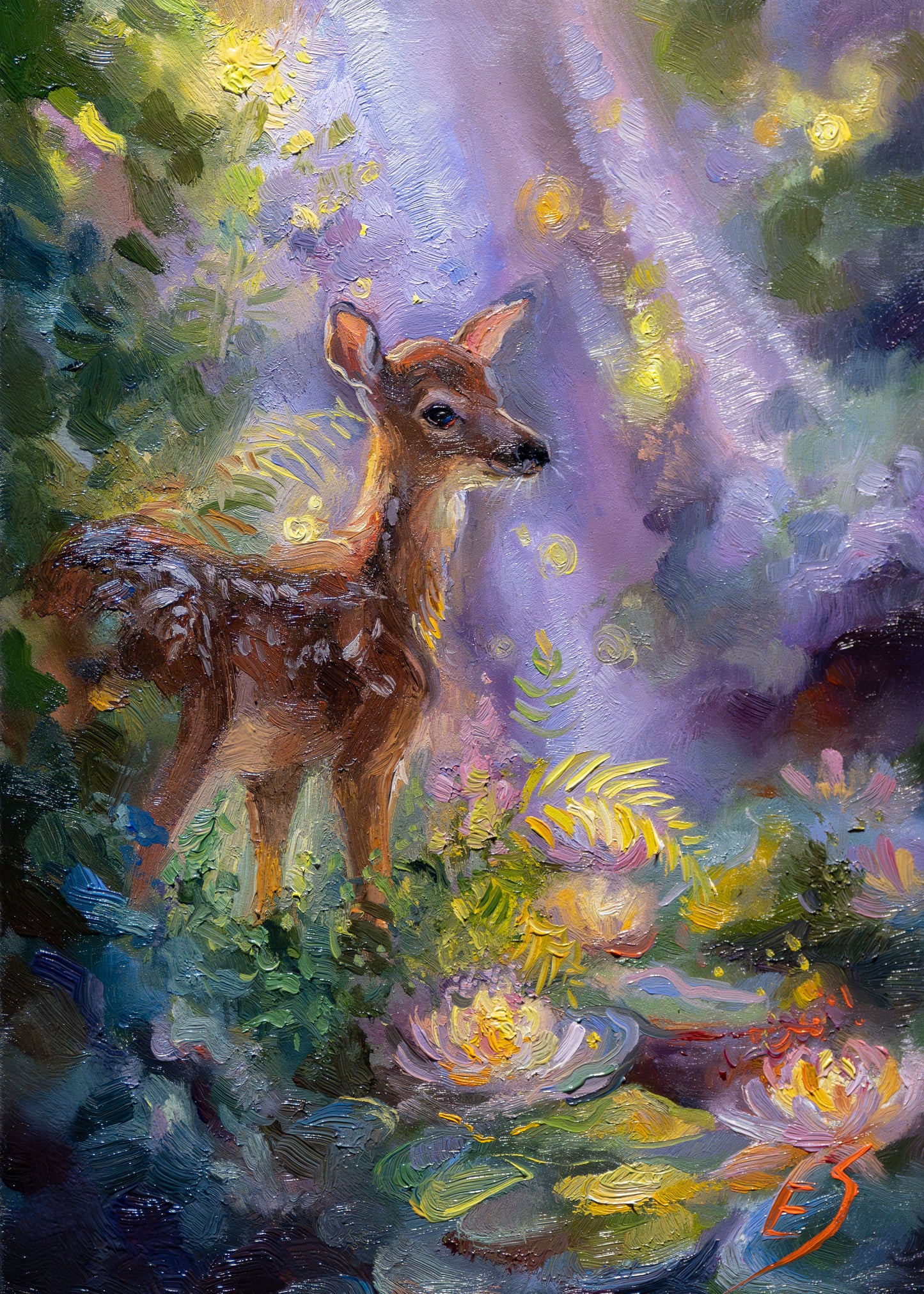 Where the Water Lilies Glow II — Original 5x7 inch Oil Painting by Eve Sundown
