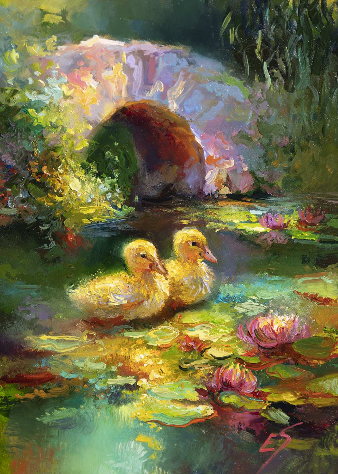 Ducklings in the pond