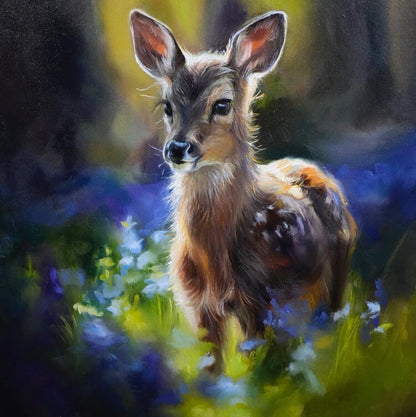 "Fawn in Bluebells" Original oil painting