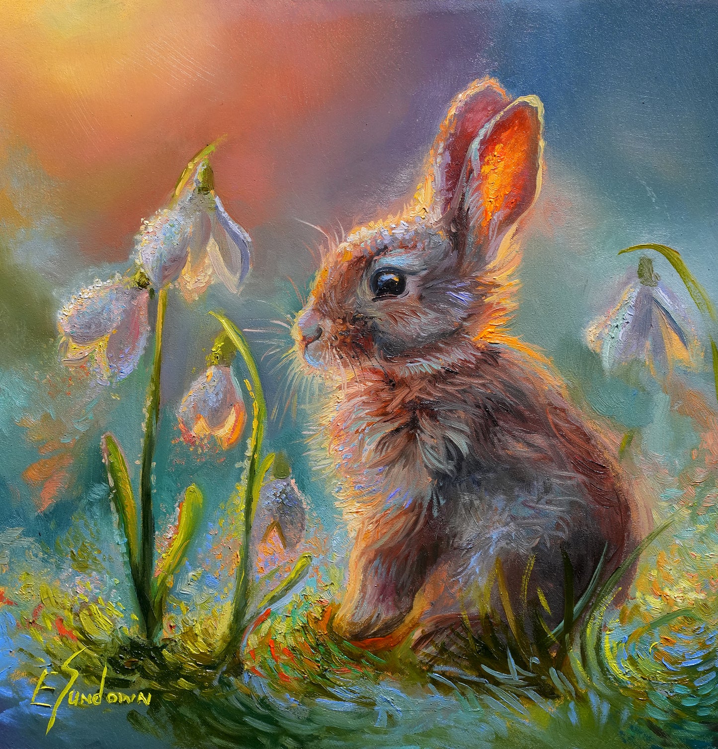 Spring Bunny Original Oil Painting