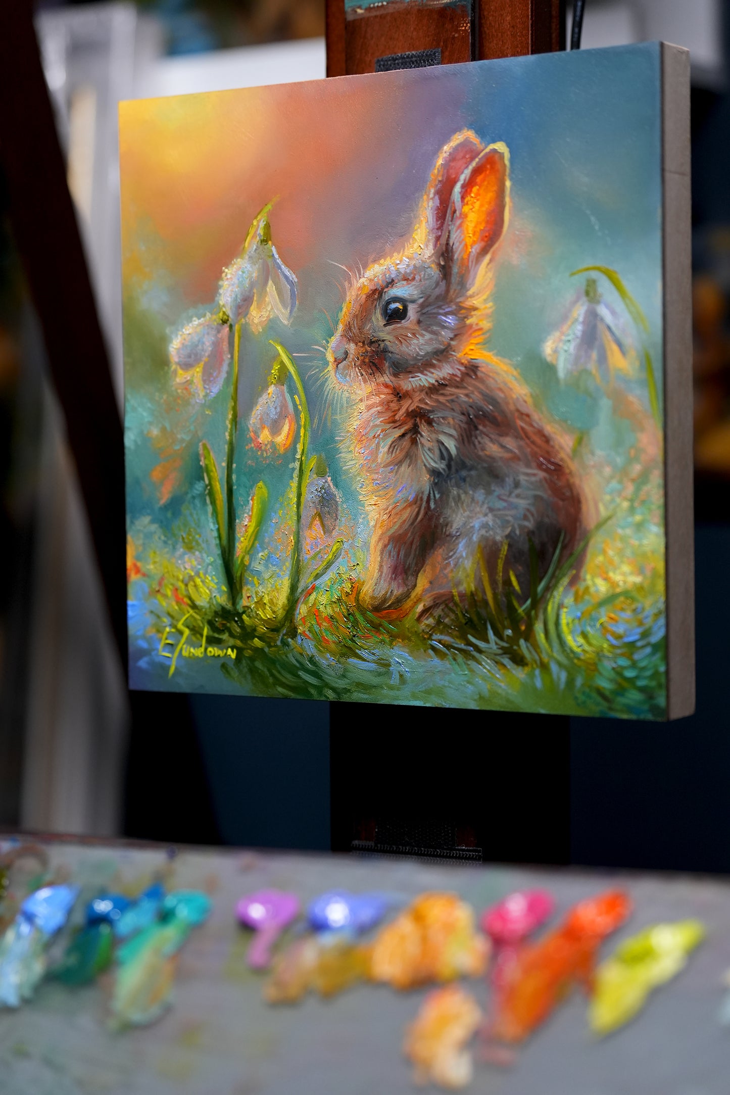 Spring Bunny Original Oil Painting