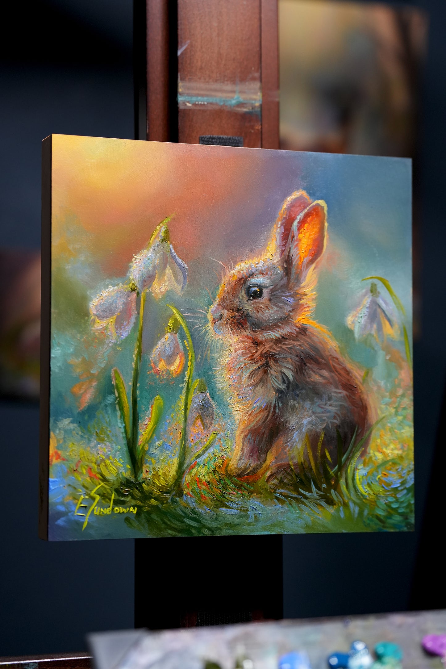 Spring Bunny Original Oil Painting