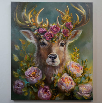 “Floral crowned Deer” Deer Original Painting