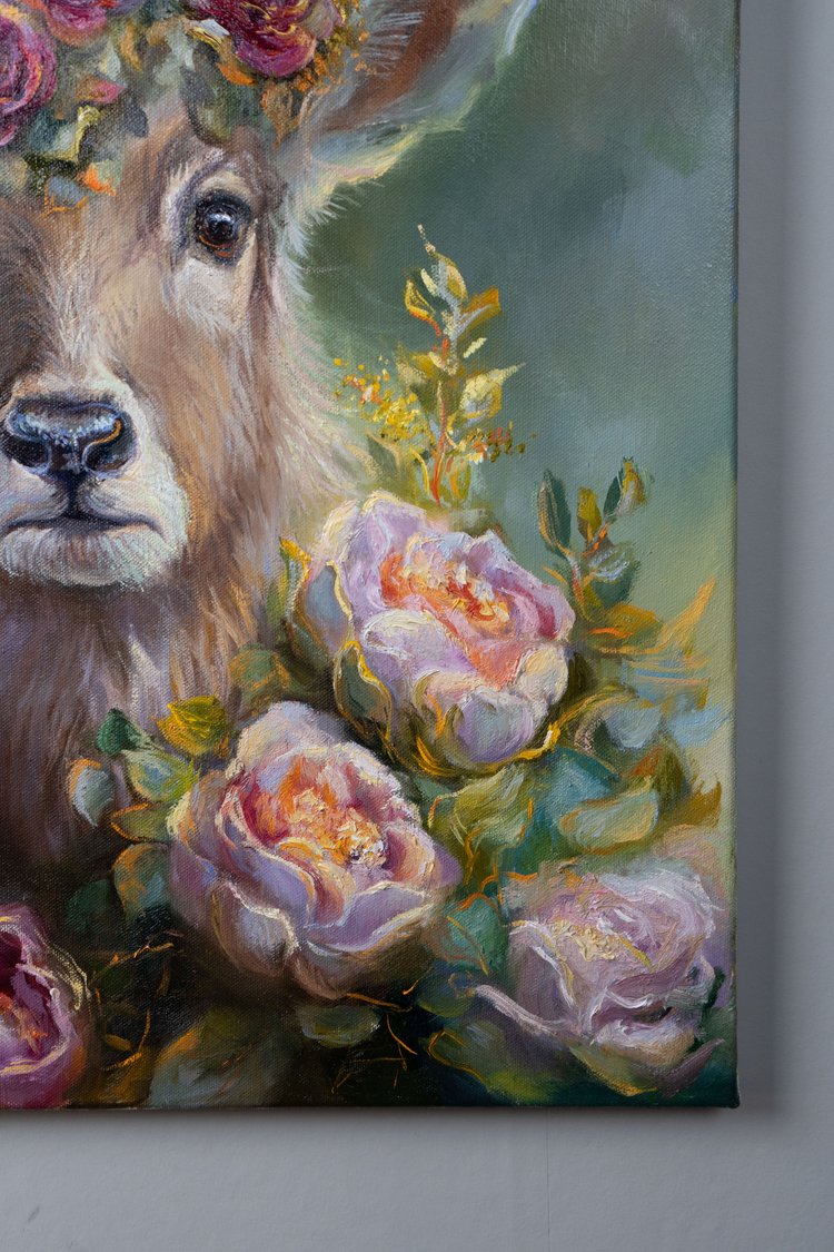 “Floral crowned Deer” Deer Original Painting