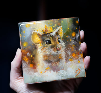 Mouse original Oil Painting coated with Epoxy Resin