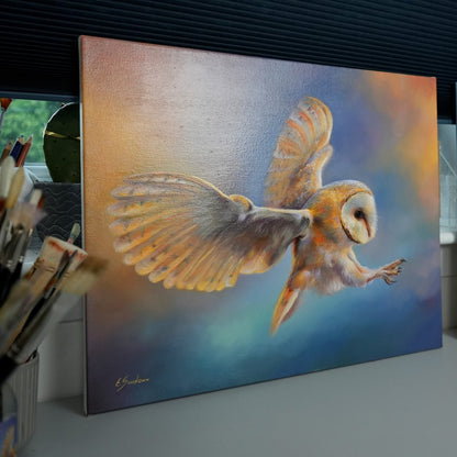 "Gold Reflection" Barn Owl Original Oil Painting