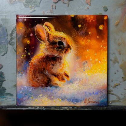 "Sunny Winter Bunny Bliss” Giclee Fine art Print coated with Epoxy Resin