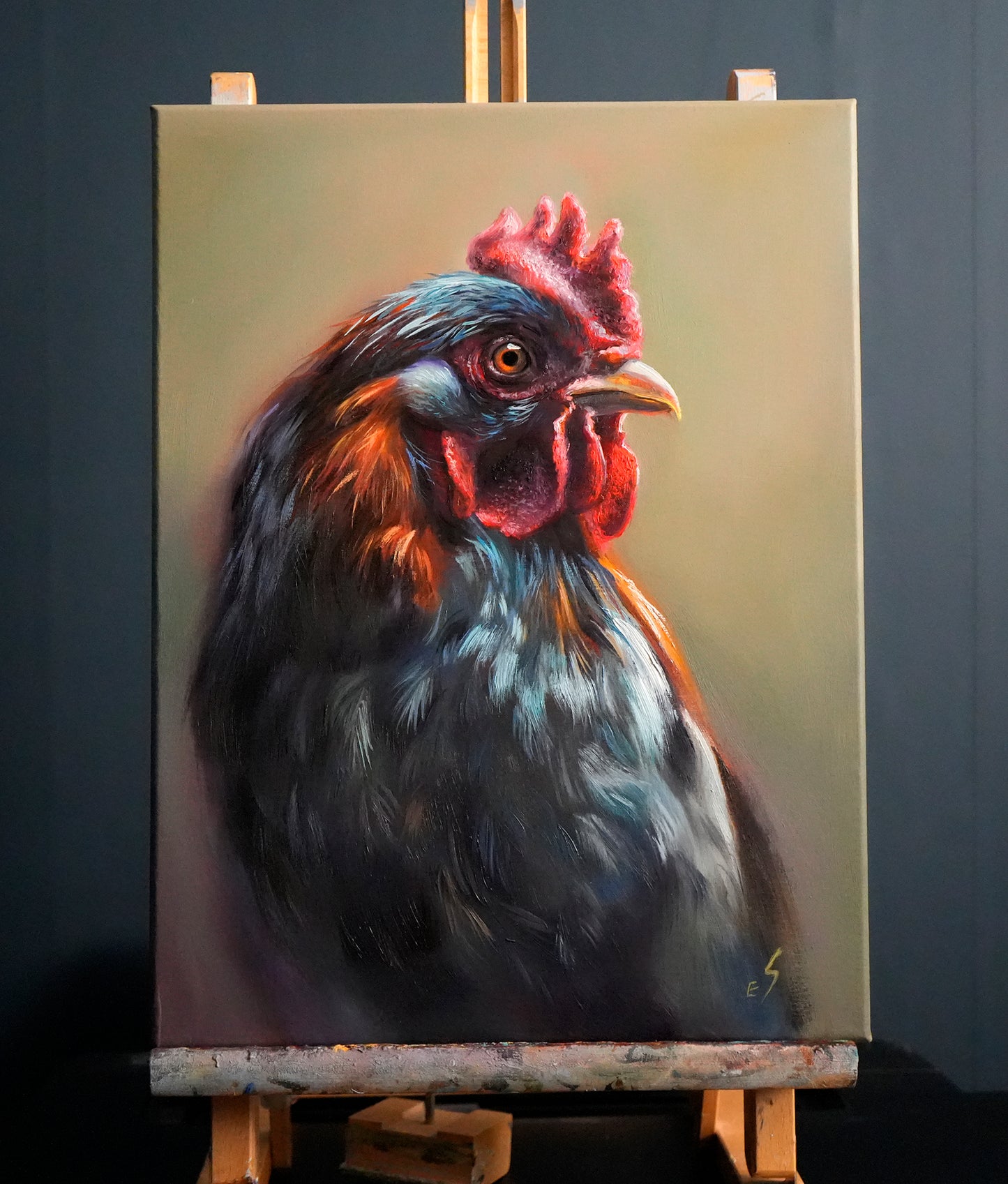 “Rooster” Original Oil Painting of a Rooster