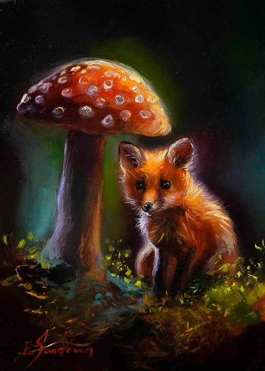 Enchanted Fox Original Oil painting coated with epoxy resin