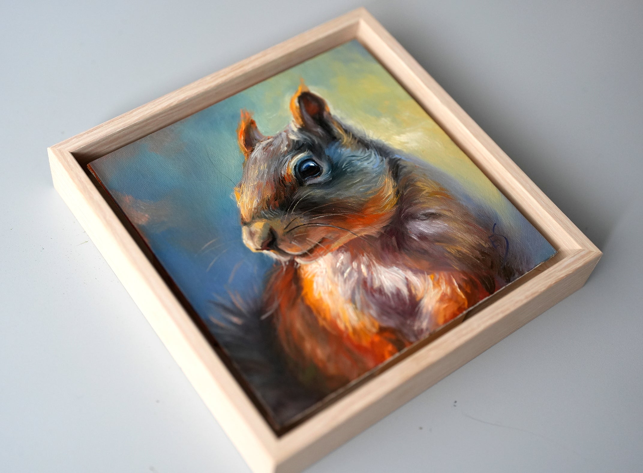 ORIGINAL: Munching Squirrel II, Art 8x10 selling Oil on Canvas Painting