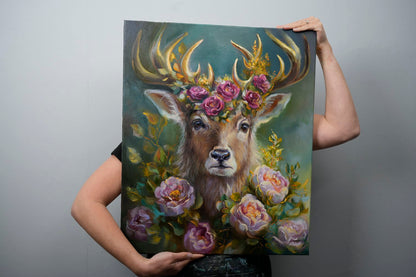 “Floral crowned Deer” Deer Original Painting