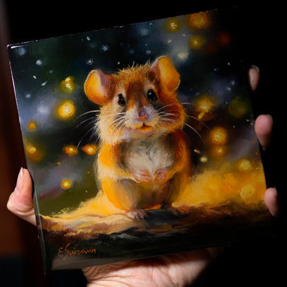 Mouse Original oil painting coated with epoxy resin