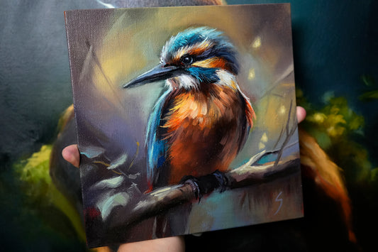 "Majestic Kingfisher" Kingfisher Original oil painting on canvas board