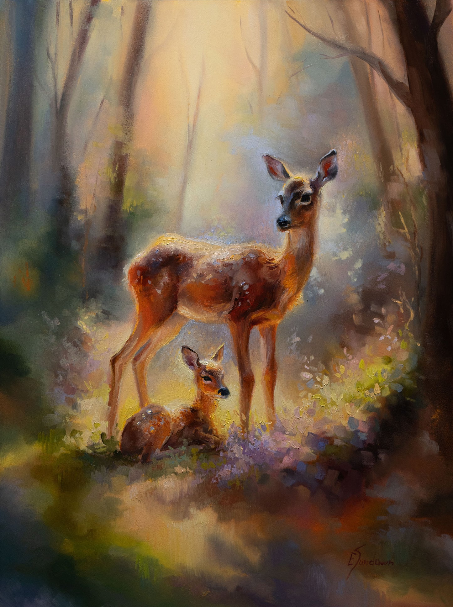 Doe with fawn Original Oil Painting