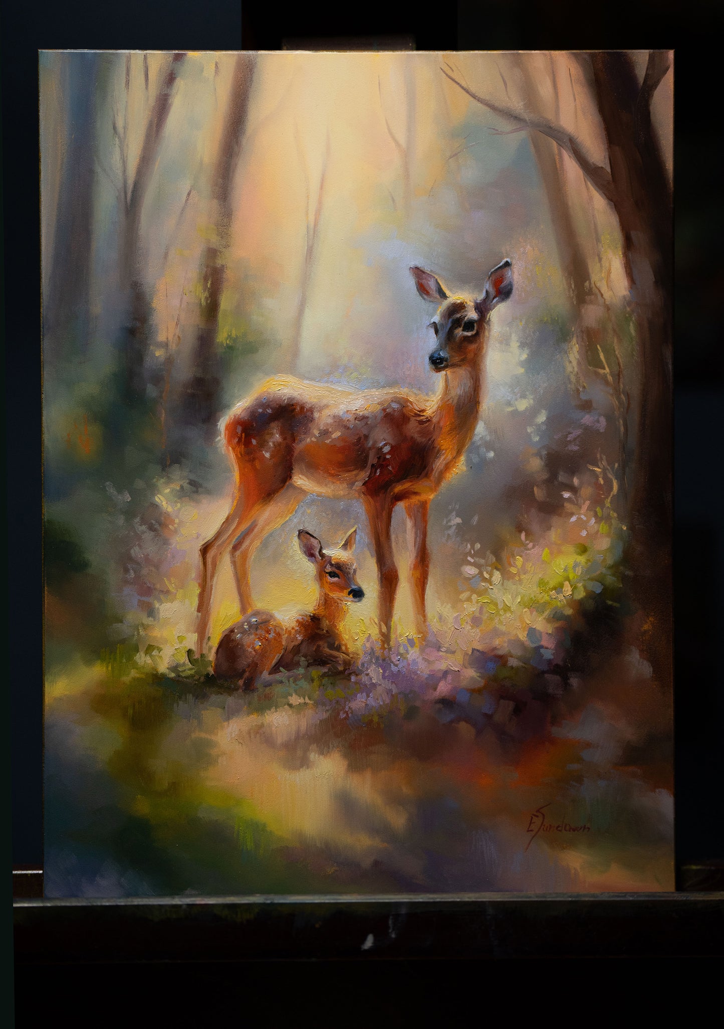 Doe with fawn Original Oil Painting