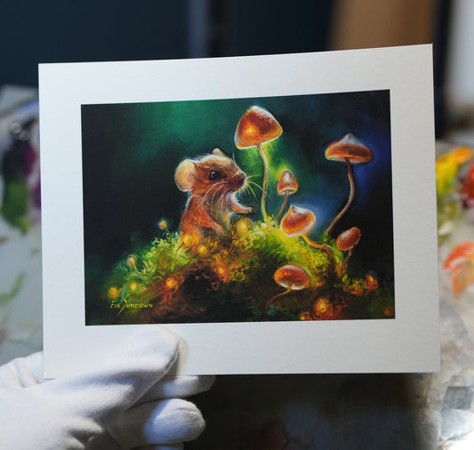 Mushroom Glow – Mini Fine Art Print ✨🍄🐭
