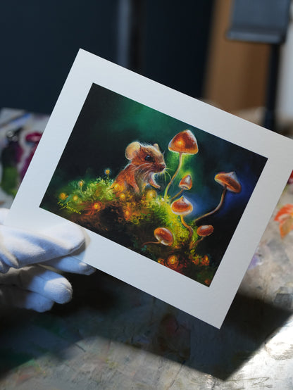 Mushroom Glow – Mini Fine Art Print ✨🍄🐭