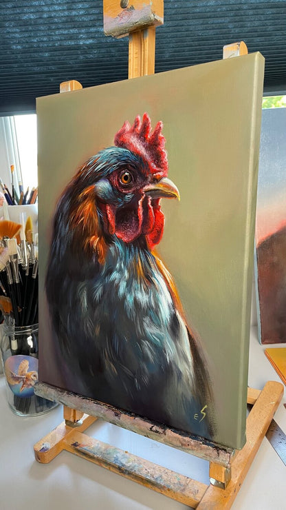 “Rooster” Original Oil Painting of a Rooster