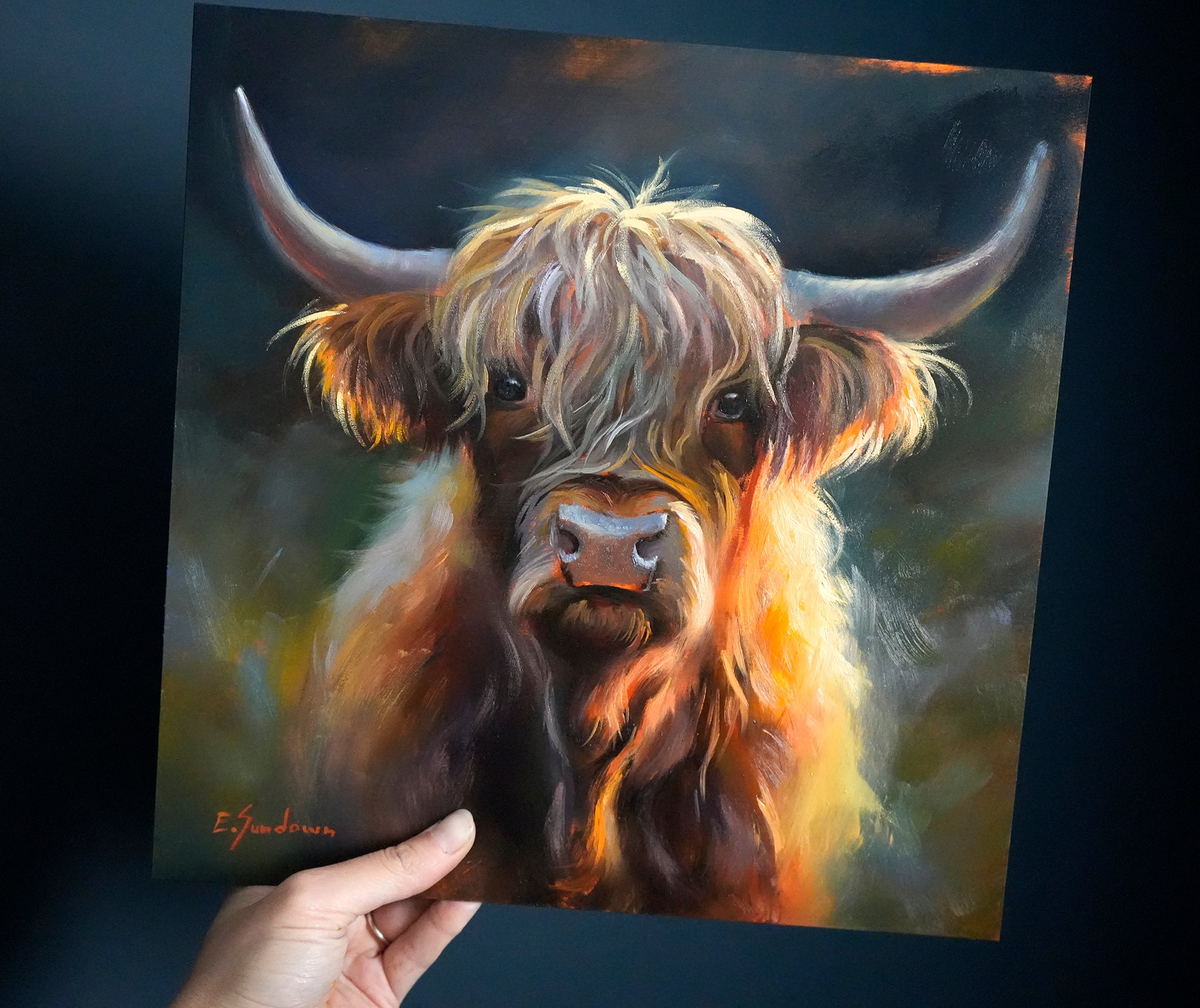 Large 30x30 Original selling Highland Cow Painting signed by the Artist- Me :)