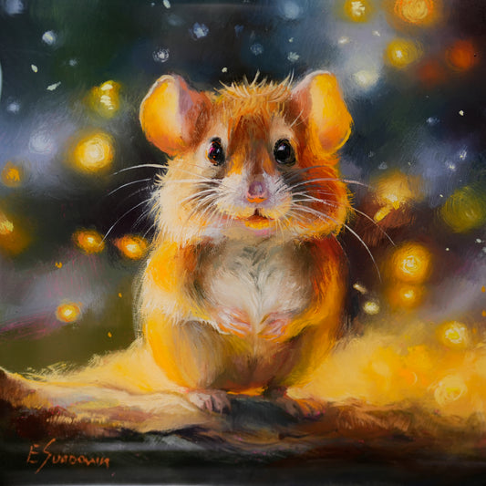 Mouse Original oil painting coated with epoxy resin